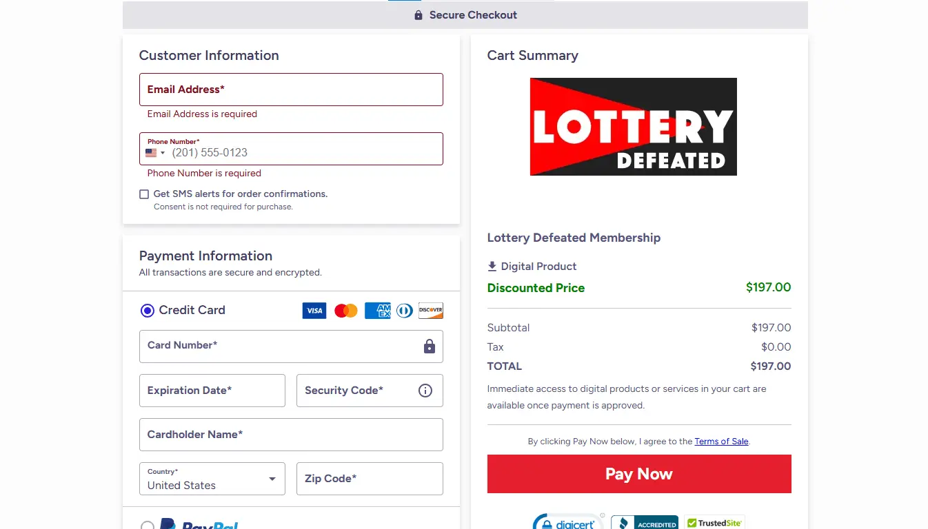 Lottery Defeated Buy Now Form